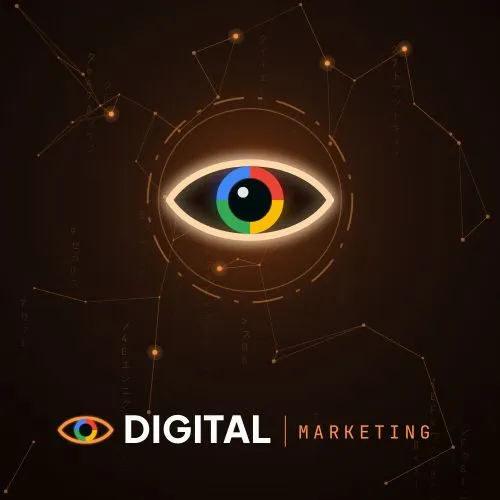 Cirrus digital marketing: a glowing eye with a Google-coloured iris