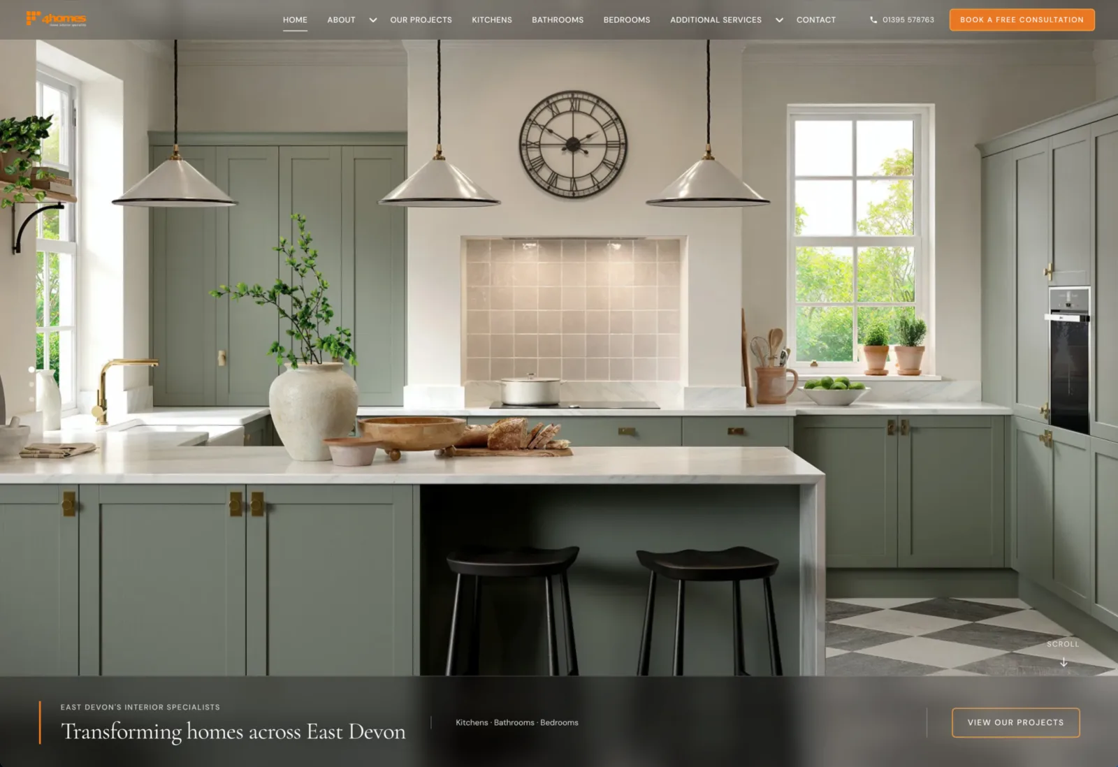 4homes designs and installs luxury fitted kitchens, bathrooms and bedrooms from our High Street showroom in Sidmouth, East Devon.
