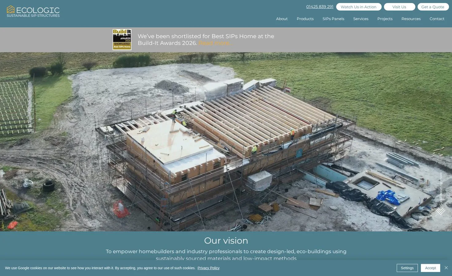 Ecologic SIPs website home page, rebuilt on Wix by Cirrus Design Studio