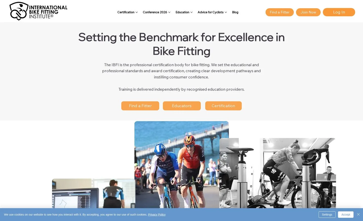 International Bike Fitting Institute (IBFI) website home page, a Wix Studio build by Cirrus Design Studio